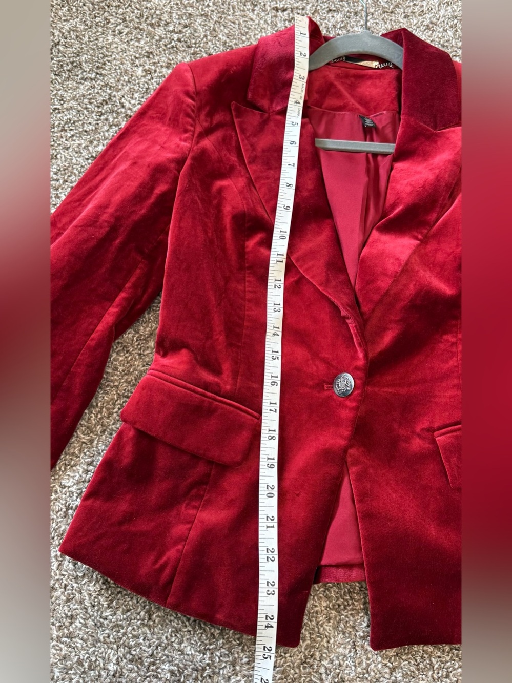 White House Black Market Women's Burgundy Velvet Blazer Size 0 Button Pockets - Picture 5 of 8